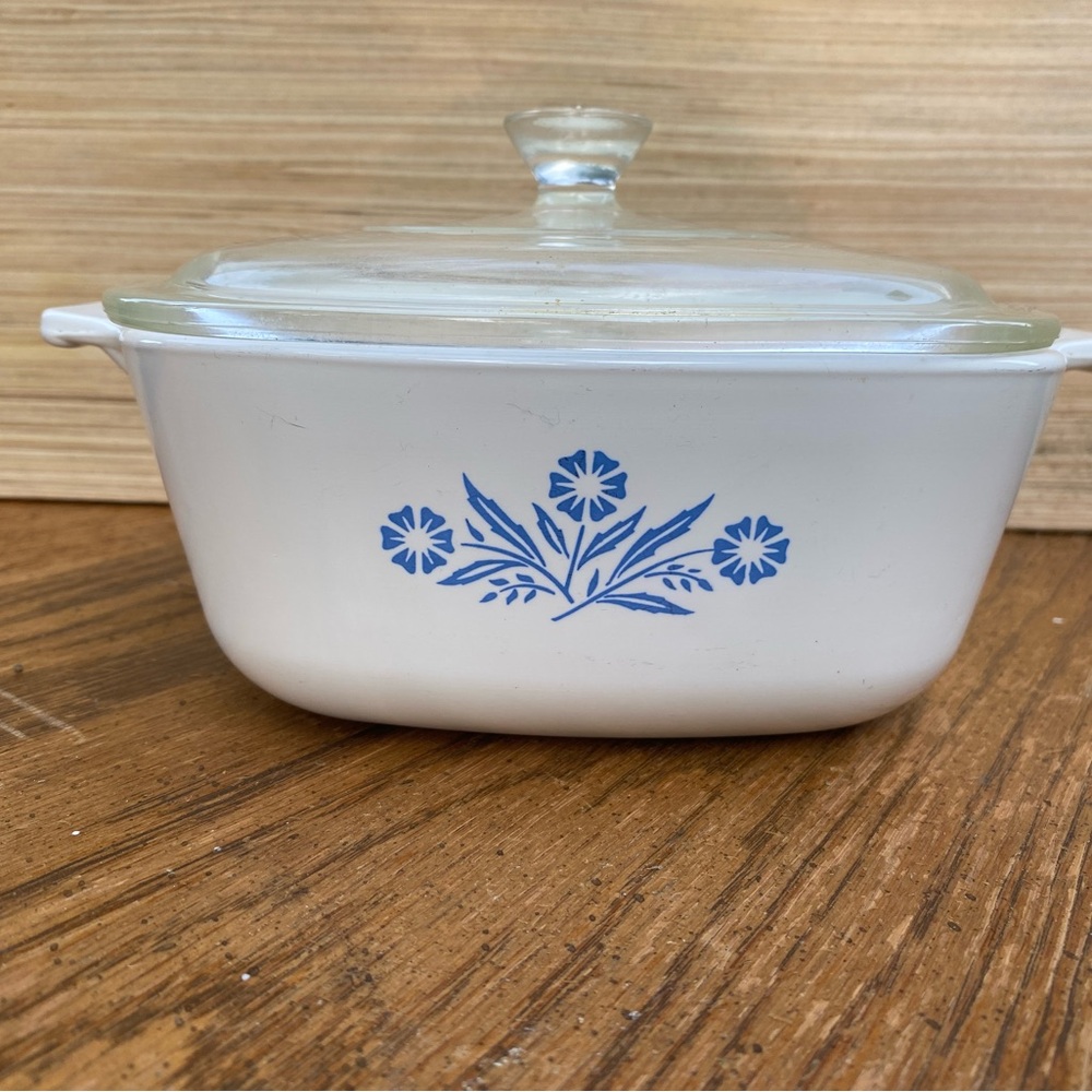 Corningware White Dish with Blue Floral Pattern